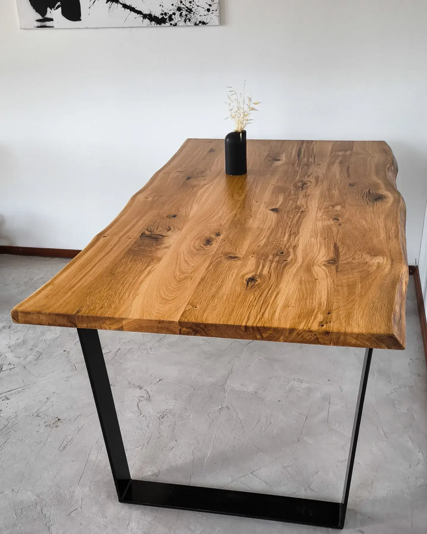 CALPSO τραπέζι τραπεζαρίας από μασίφ ξύλο δρυς με μεταλλική βάση